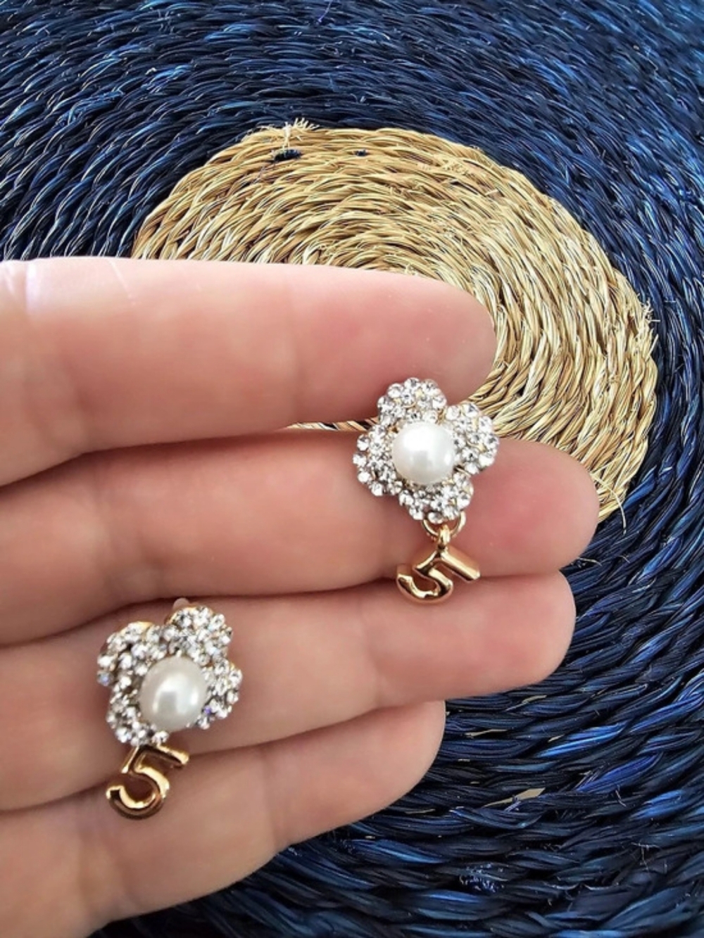 Pearl Rhinestone Drop Earrings - Picture 2 of 3